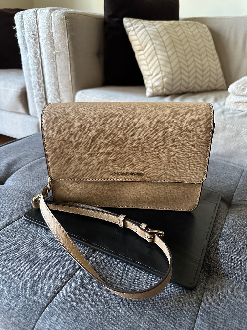 Michael Kors Tan Leather Crossbody Bag with Gold Hardware